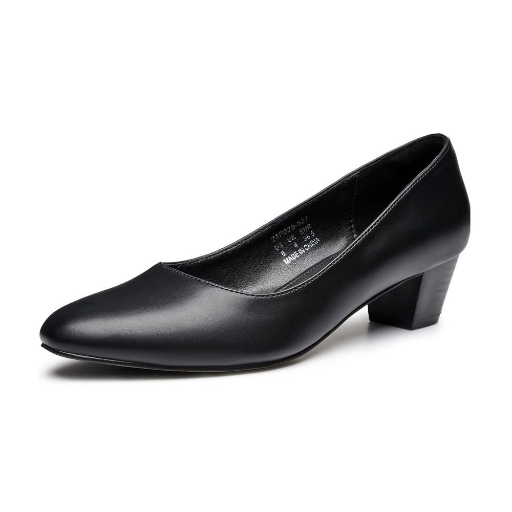 Trary Womens Black Leather Round‎ Toe Block Heel Pumps Classic 9.5 Office Shoes